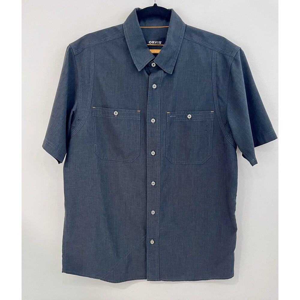 Orvis Active Fit Outdoor Tech Chambray Light Weight Button Shirt Sz Medium SS